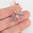 BEE Charm Micro Pave CZ Crystals Rhinestone Pendant Rose Gold Brass 28mm chs6897
