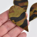 4 Camo Faux Leather Leaf Teardrop Charm Pendant Vegan Leather, 2-1/2" long chs6898