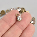 10 Bronze Rhinestone Drop Charms, CLEAR Crystal in Center, 7mm, chs6901