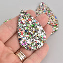 10 Rainbow Faux Leather Teardrops GLITTER Charm Pendant Vegan Leather, 2-1/4" long chs6902