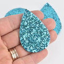 10 Turquoise Blue Faux Leather Teardrops GLITTER Charm Pendant Vegan Leather, 2-1/4" long chs6903