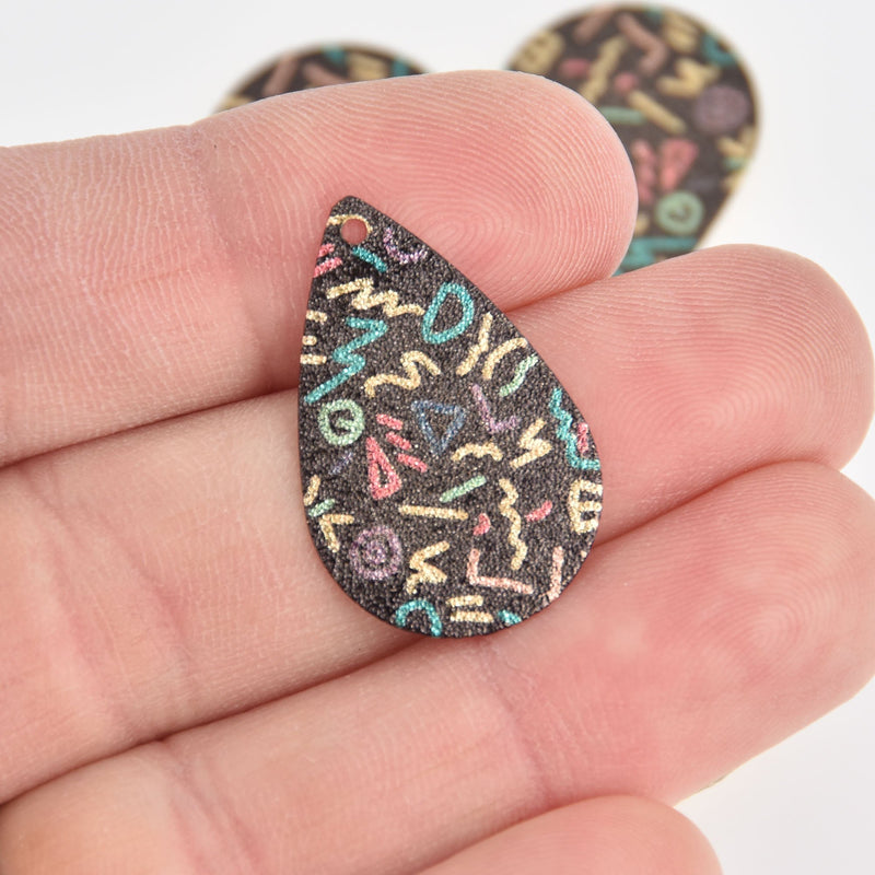 5 Graffiti Teardrop Charms, Copper with Stardust Gold and Enamel, 1", chs6904