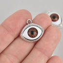 10 Silver EYEBALL Charms, Brown Eye, chs6905