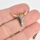 6 Bull Skull Charms Gold Plated with Flowers, Multicolor, chs6912
