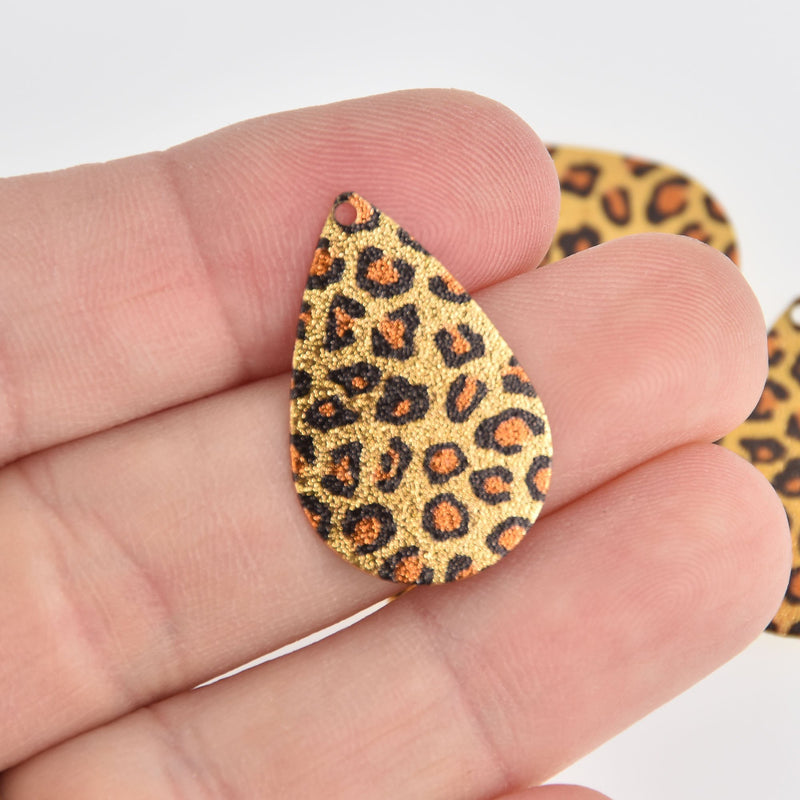 5 Cheetah Teardrop Charms, Copper with Stardust Gold and Enamel, 1", chs6913