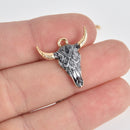 6 Bull Skull Charms Gold Plated with Flowers, Black and White chs6914