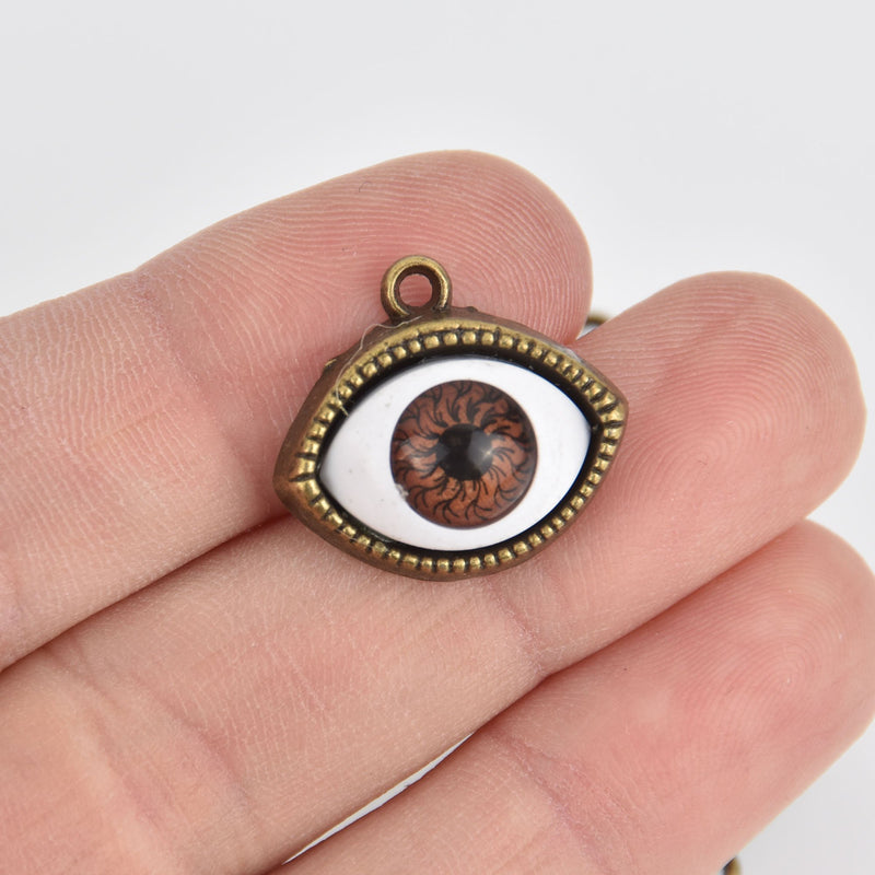 10 Bronze EYEBALL Charms, Brown Eye, chs6915