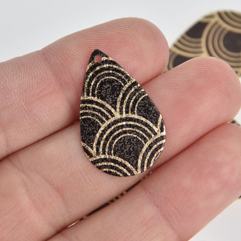 5 Swirl Teardrop Charms, Copper with Stardust Gold and Enamel, 1", chs6916