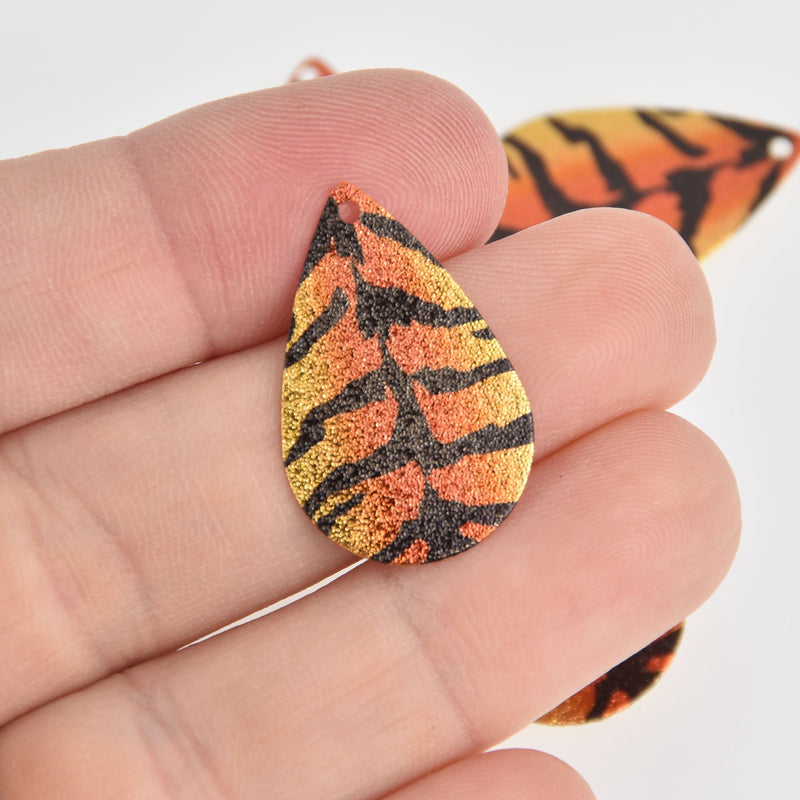 5 Tiger Teardrop Charms, Copper with Stardust Gold and Enamel, 1", chs6917