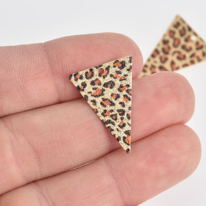 5 Cheetah Triangle Charms, Copper with Stardust Gold and Enamel, 1", chs6919