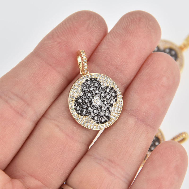 Gold Clover Charm, Micro Pave CZ Crystals, 20mm, chs6925