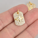 Gold Compass Rose Charm, Micro Pave CZ Crystals, Rectangle, 19x15mm, chs6929