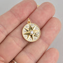 Gold Compass Rose Charm, Micro Pave CZ Crystals, Round, 18mm, chs6930