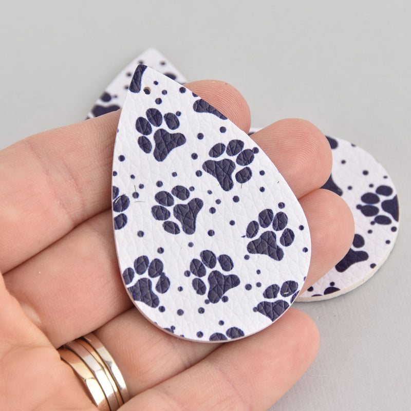 10 Blue Paw Print Faux Leather Teardrop Charm Pendants Vegan Leather, 2-1/4" long chs6933