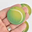 10 Tennis Ball Faux Leather Charms flat round 1.75" chs6935