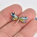 6 Dragonfly Charms Gold Plated with Enamel chs6938