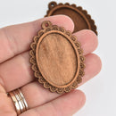 5 Wood Bezel Charms, tray fits 35x25mm cabochons, scroll, chs6941