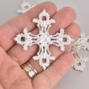 4 Bright Silver Maltese Cross Charms Filigree Metal 55mm chs6947