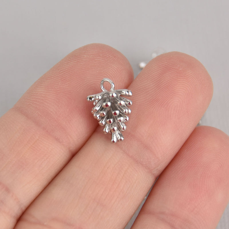 5 PINE CONE Charms, Silver Plated Pendants, Pinecones, 14mm, chs6949