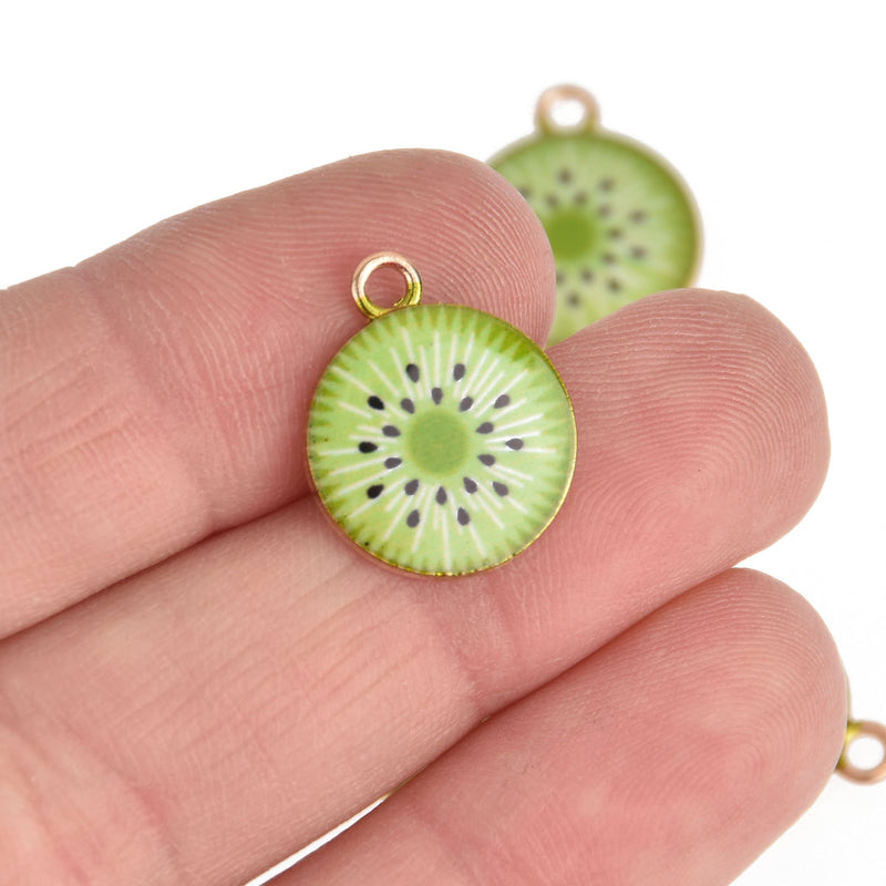 5 Kiwi Charms Gold Plated Metal 15mm diameter chs6950