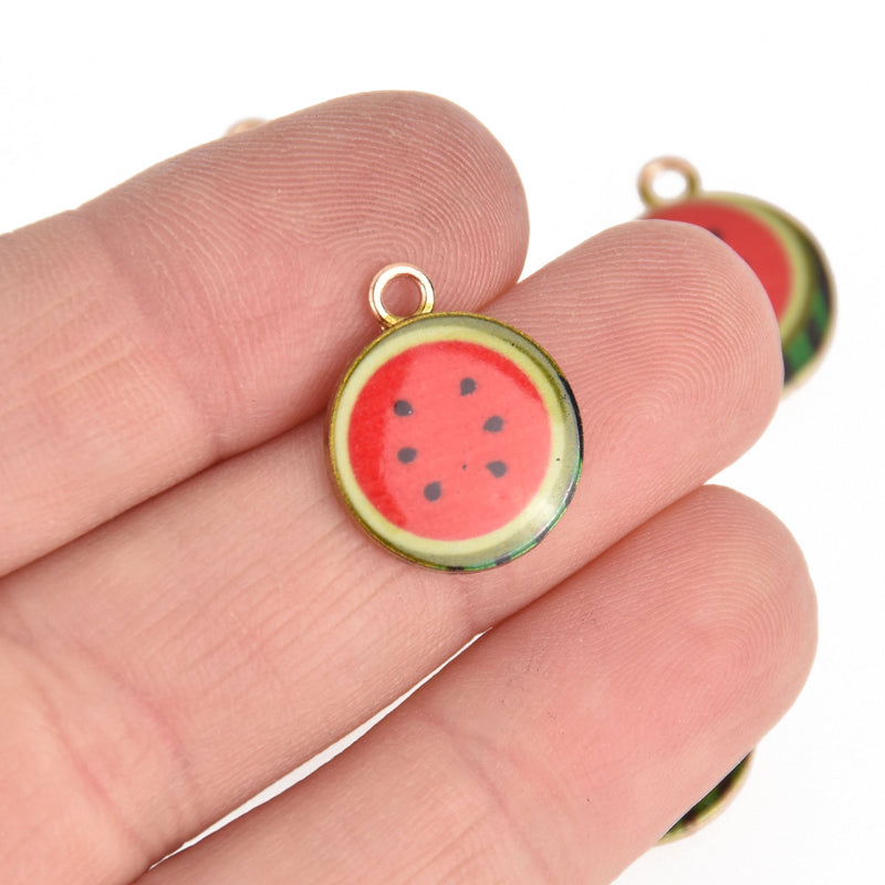 5 Watermelon Charms Gold Plated Metal 15mm diameter chs6951