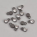 10 Gunmetal Rhinestone Drop Charms, CLEAR Crystal in Center, 7mm, chs6959