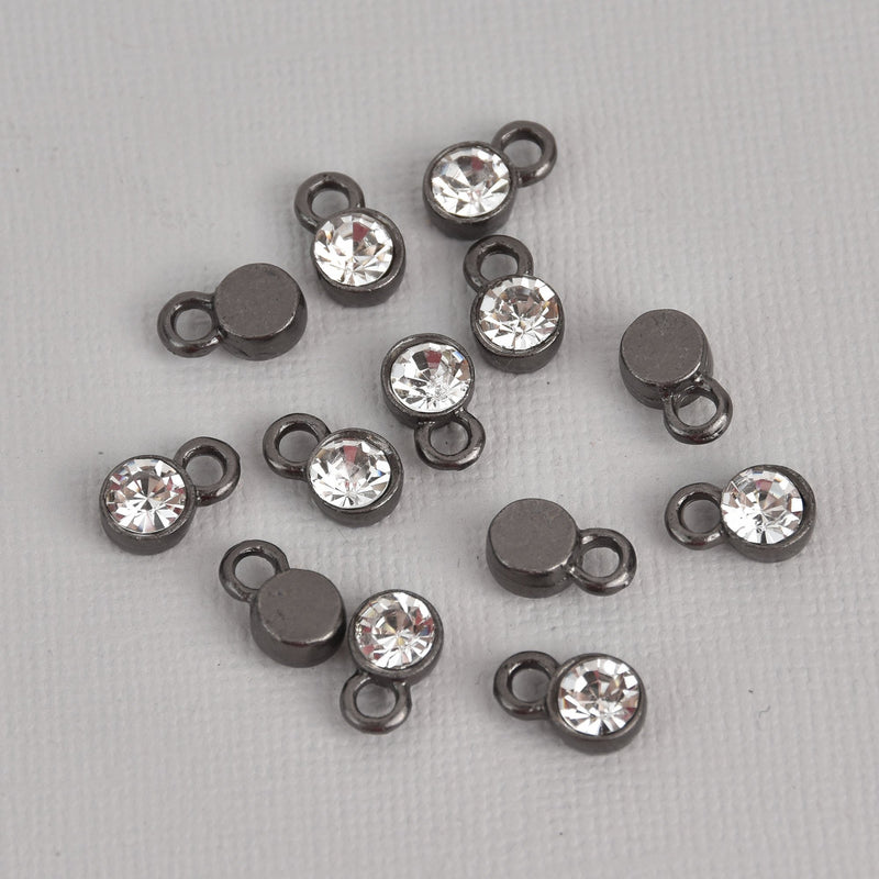 10 Gunmetal Rhinestone Drop Charms, CLEAR Crystal in Center, 7mm, chs6959