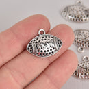 10 Football Charms, Silver Metal Pendant 24mm x 18mm chs6962