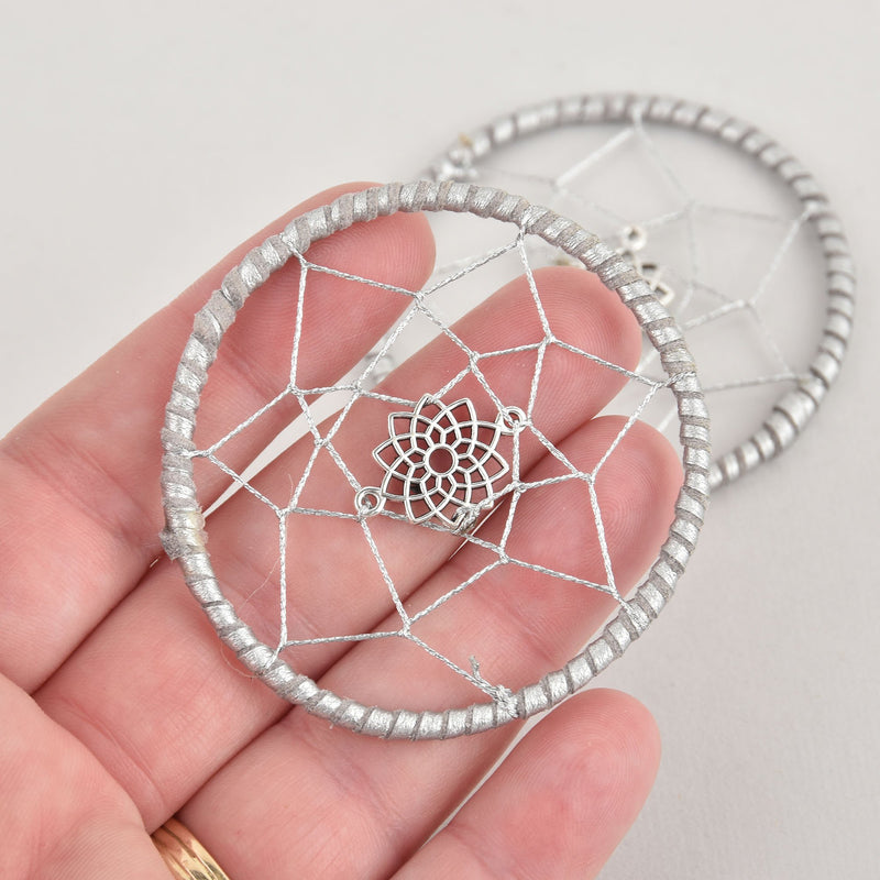 2 Dream Catcher Charms Silver, 57mm chs6965