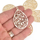 2 Light Gold Filigree Teardrop Charms Brushed Texture 48mm chs6971