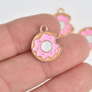 5 Pink Donut Charms, Gold Plated Enamel, chs6979
