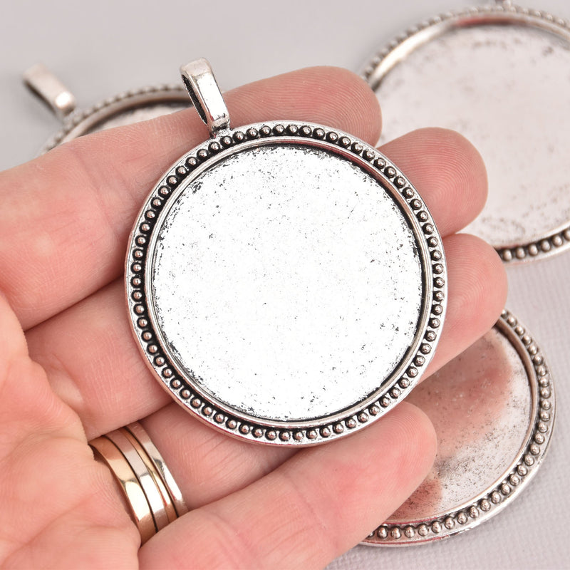 5 Silver Round Bezel Tray Charms, tray fits 40mm, chs6980