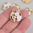 5 Enamel Cat Charms Gold with Faux Pearls chs6984