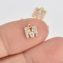 4 Letter M Gold Plated Charm, Micro Pave Crystals, CZ Ititial Charms, 3/8", chs6997