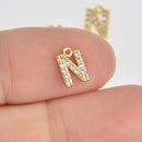 4 Letter N Gold Plated Charm, Micro Pave Crystals, CZ Ititial Charms, 3/8", chs6998