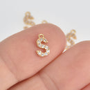 4 Letter S Gold Plated Charm, Micro Pave Crystals, CZ Ititial Charms, 3/8", chs7003