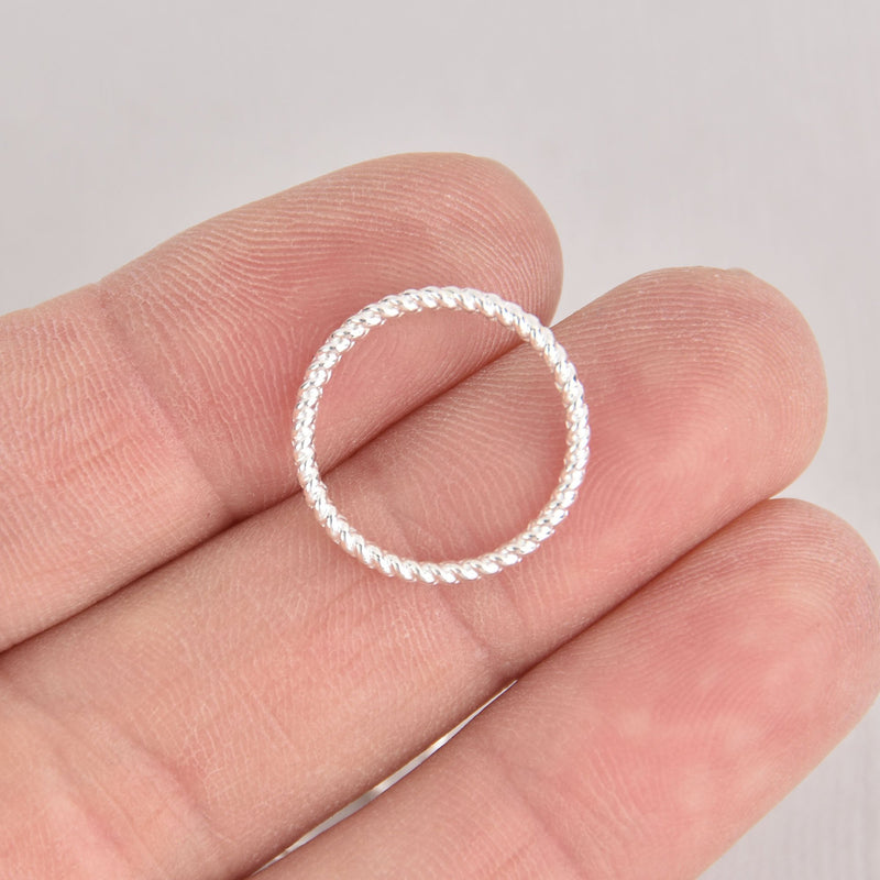 50 Bright Silver TWISTED ROPE CIRCLE Charms, Connector Rings, 18mm diameter chs7019