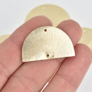 2 Light Gold Half Moon Charms, Connector with Brushed Texture 32mm chs7030