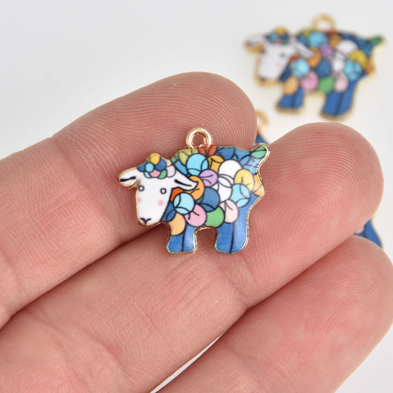 5 Sheep Charms, Enamel with Gold Plating, chs7035