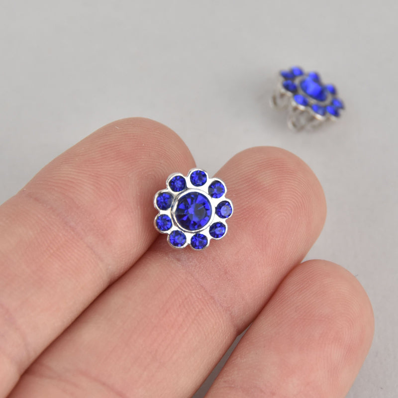 5 Royal Blue Rhinestone FLOWER Spacer Bead Connector Findings for multi-strand jewelry 12mm chs7036
