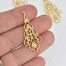 10 Gold Teardrop Filigree Charm Pendants, 41mm long, chs7037