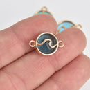 5 Blue Wave Charms, Gold Connector Bezel, Resin, chs7041