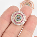 Rose Gold Crystal Micro pave Mandala Charm, Medallion with CZ, Cubic Zirconia Stones 21mm chs7049