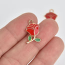 5 Red Rose Charms, Gold Metal, chs7058