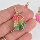 1 RAINBOW Quartz Gemstone Charm, Gold Wire Wrapped Pendant, 1-3/8" long, chs7059