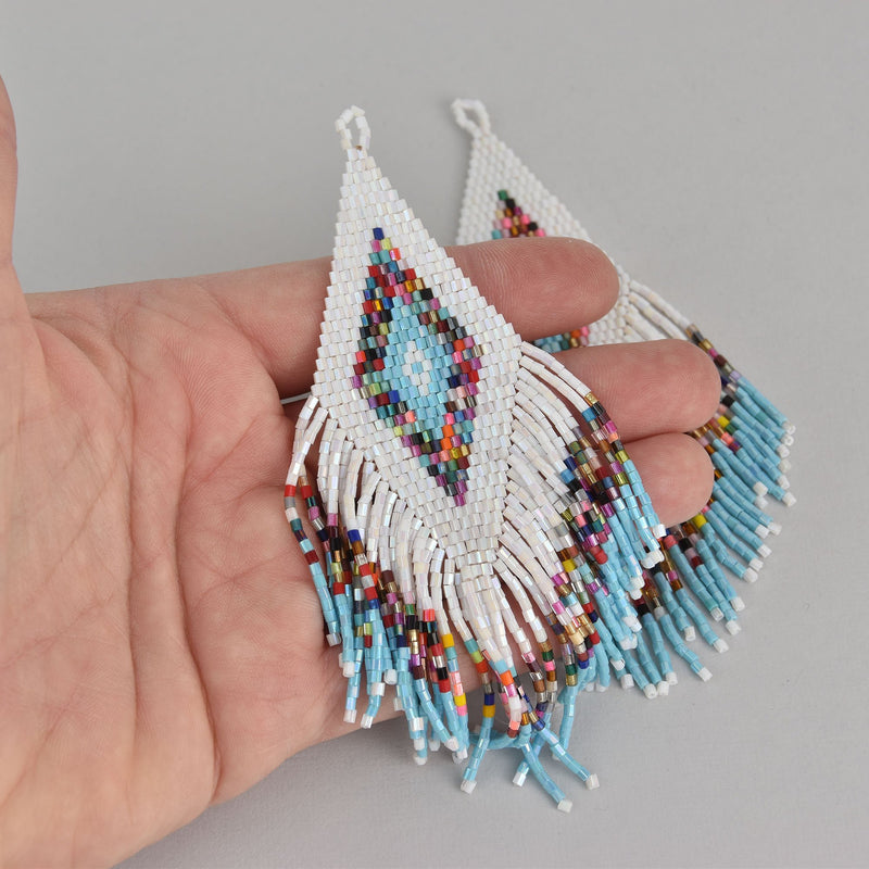 1 Beaded Fringe Tassel Pendant, Miyuki Delica Seed Beads, Diamond Design, 3.5" long, chs7063