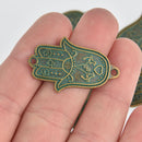 5 Hamsa Hands Charms, bronze metal with green verdigris patina, 1.5", chs7066