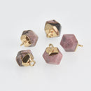 2 Pink Rhodonite Charms, Faceted Nugget, Gold Plated Bail, 10mm chs7071
