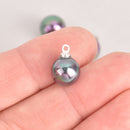 2 Peacock Rainbow Glass Pearl Charms, 10mm dia, chs7072