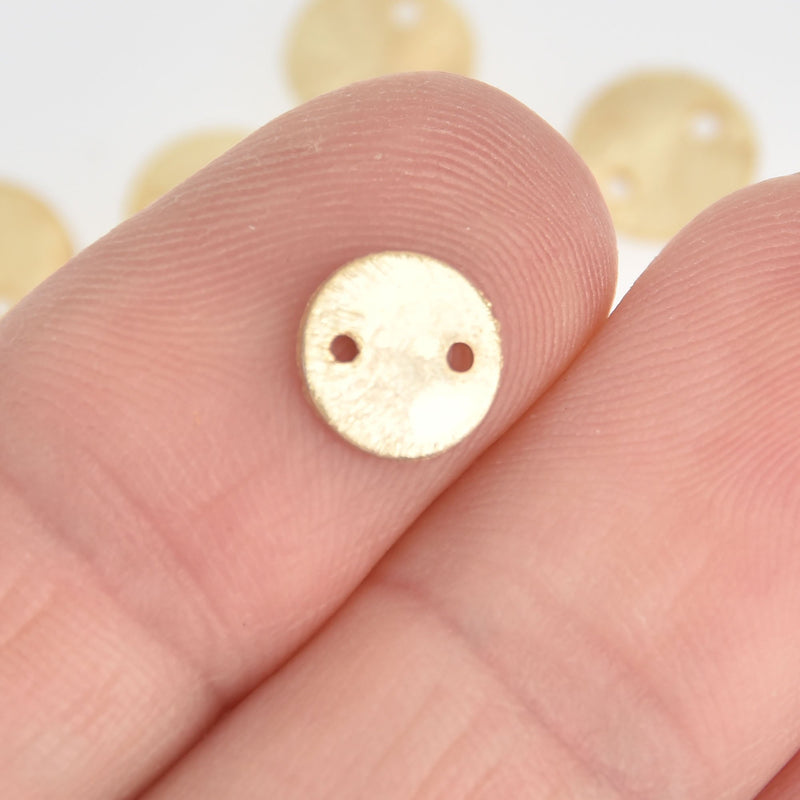 10 BRUSHED GOLD Plated Charms round circle disc, 2 holes, 8mm (3/8") chs7076